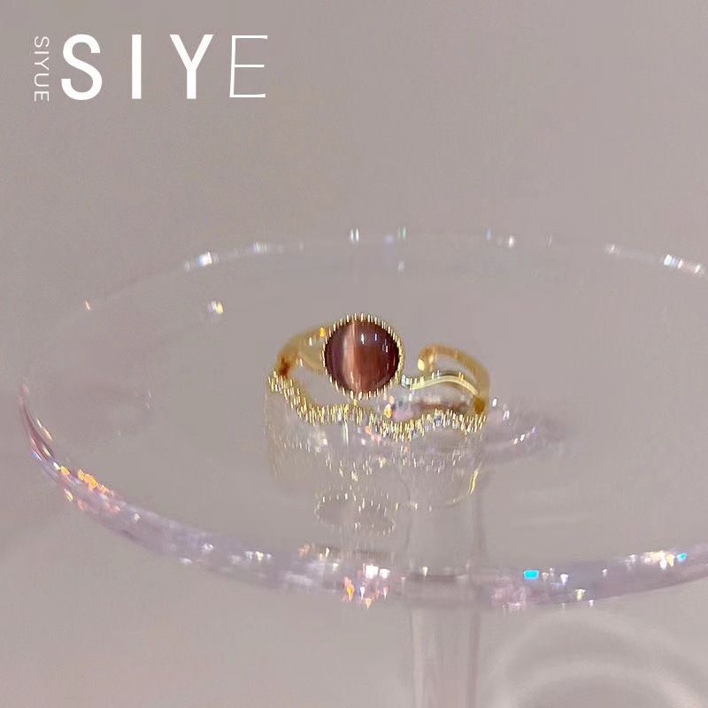 Anello aperto con pietra occhio di gatto in stile corte francese per donna, personalità alla moda, doppio strato di zircone_voghion.com