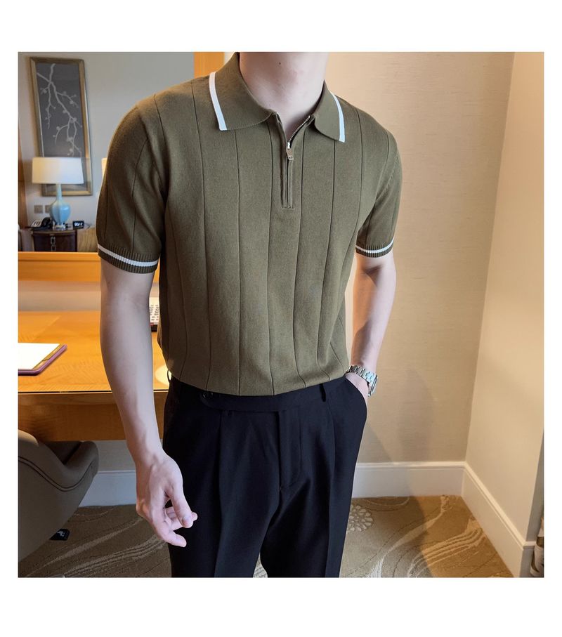 Performance-Poloshirt für Herren – Atmungsaktives Strickoberteil mit halbem Reißverschluss und Kontrastkragen_voghion.com