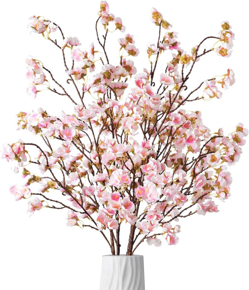 4 rami di fiori di ciliegio artificiali, bouquet di fiori di seta sfusi, tocco reale, per feste di matrimonio a casa_voghion.com