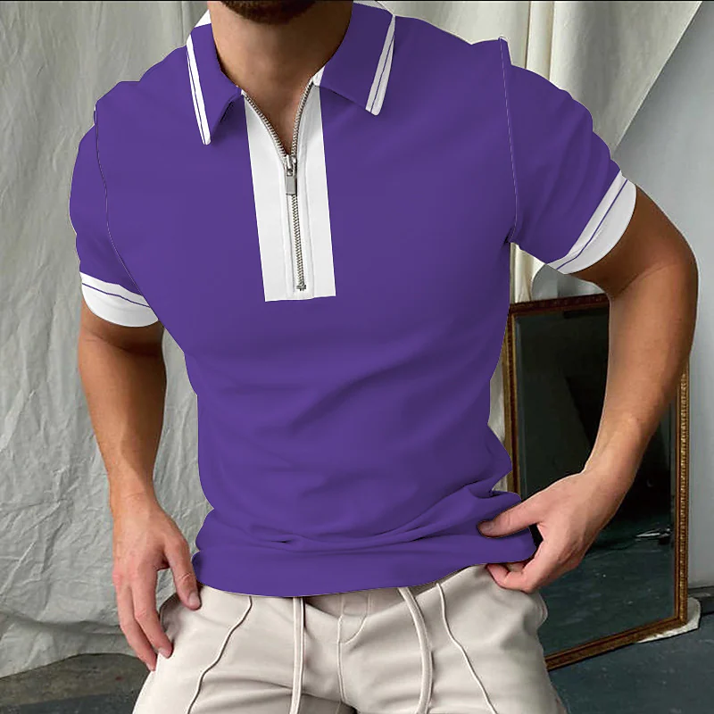 Pánská polokošile s krátkým rukávem design na zip klopa 3D polokošile pánská pouliční ležérní móda pánský top_voghion.com
