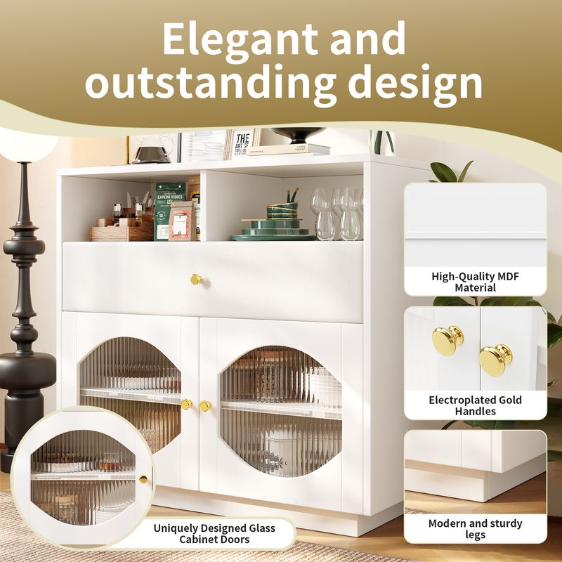 Küchenschrank Weiß 100x90,5cm Mit Glastüren, Credenza Für Küche & Wohnzimmer_voghion.com
