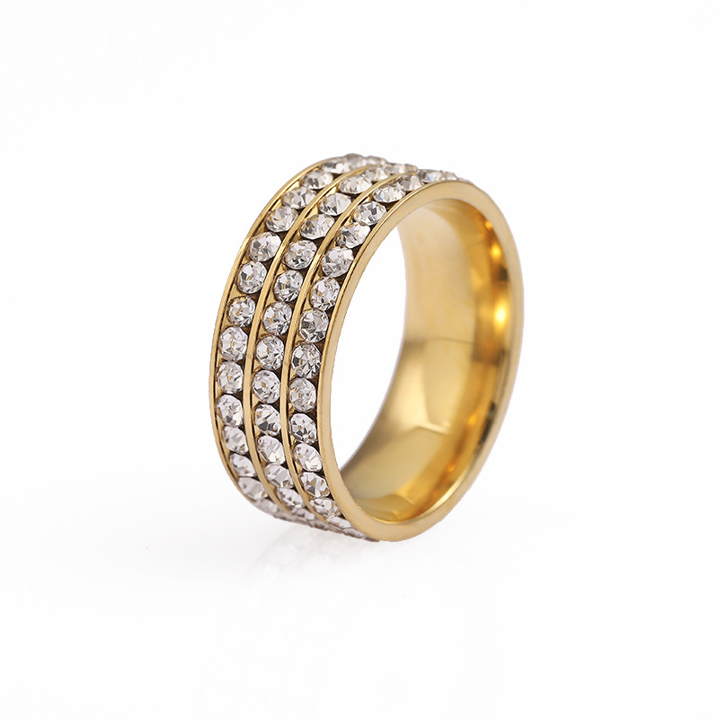 Titanium Ring For Women, Niche Fashion Diamond-Studded Couple Rings, Three-Row Diamond Stainless Steel Jewelry_voghion.com