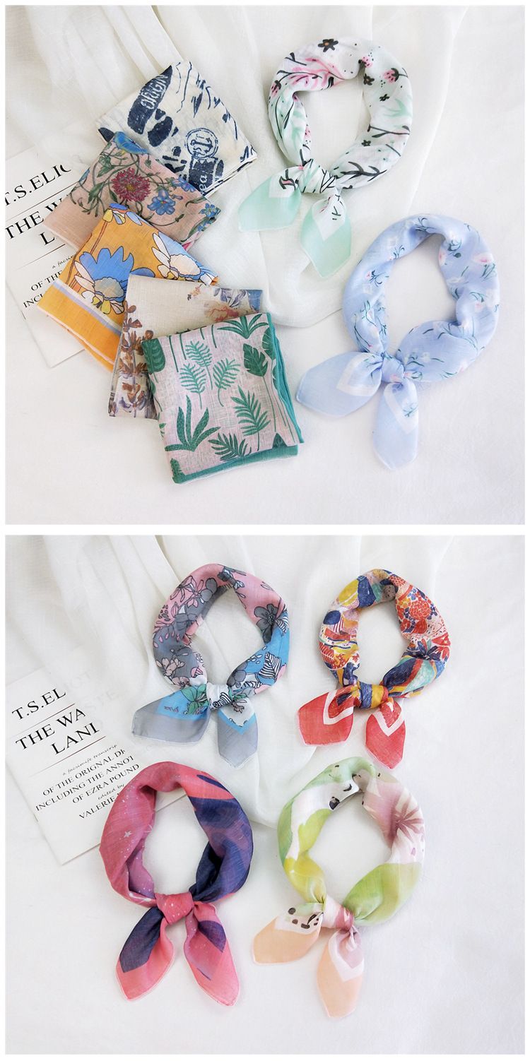 Quadratischer Schal aus Baumwollleinen – kleiner Seidenschal für Damen (koreanischer Stil, Frühling & Herbst, dünn & leicht, modisches Haarband & dekoratives Wickeltuch)_voghion.com