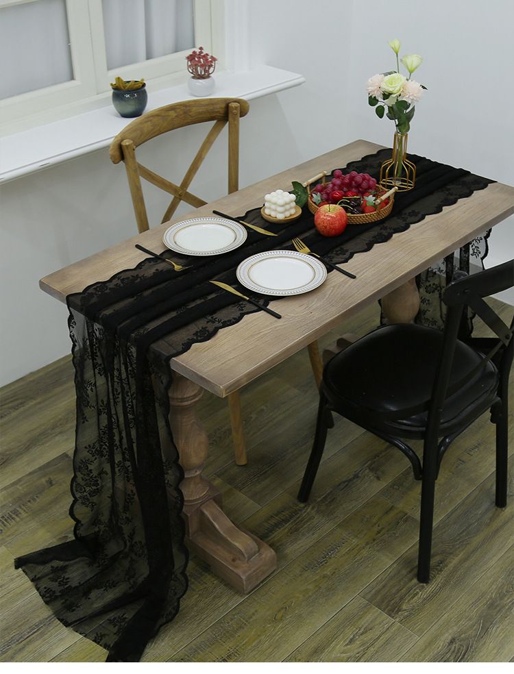 White Lace Table Runner Set - Elegant Cover For Coffee Table TV Stand Dresser & Shoe Cabinet_voghion.com
