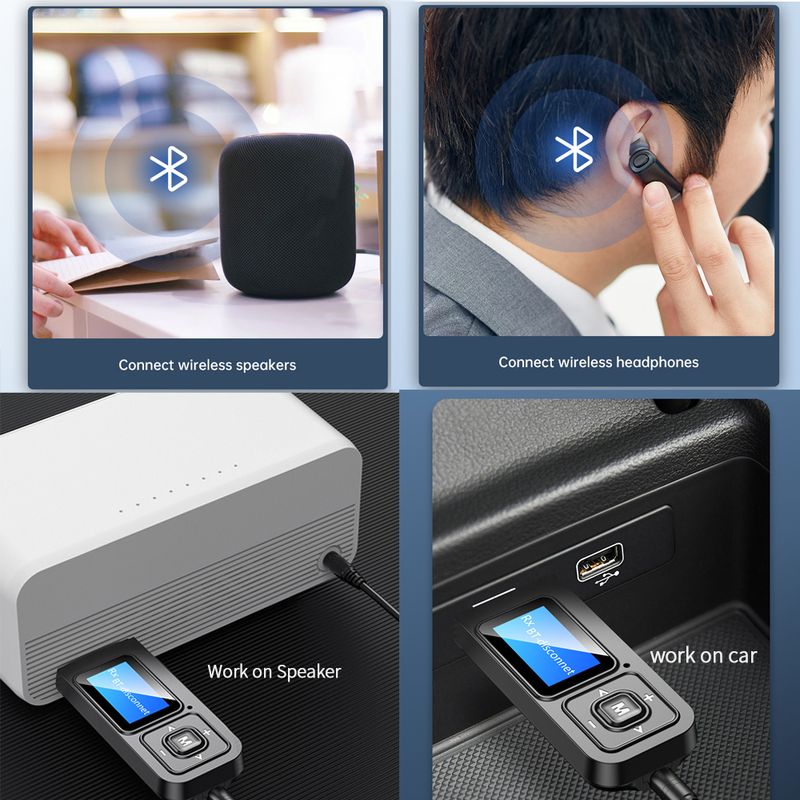 Bluetooth 5.0 Empfänger Sender Audio Adapter LCD Display 3,5mm Aux Wireless Stereo Musik Adapter Für TV PC Auto Lautsprecher_voghion.com