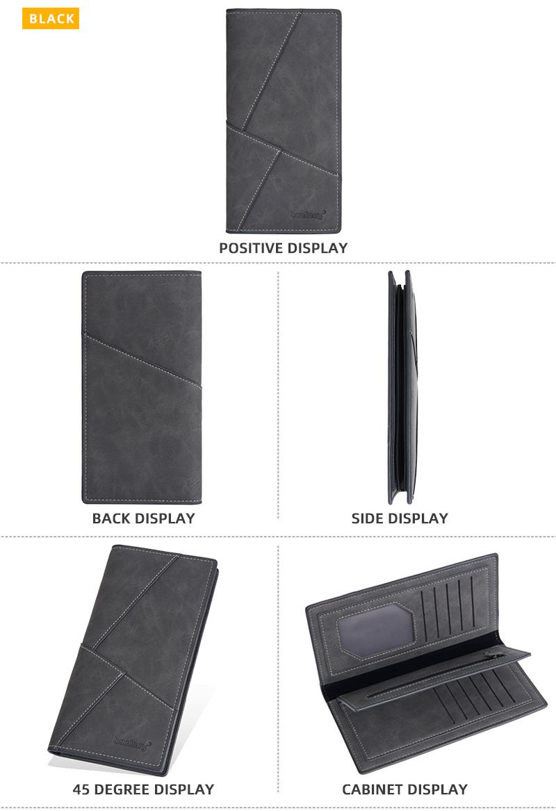 BAELLERRY New Men's Long Wallet With 17 Card Slots, Tri-Fold Design, Minimalist Business Style, Zippered Bill Compartment_voghion.com