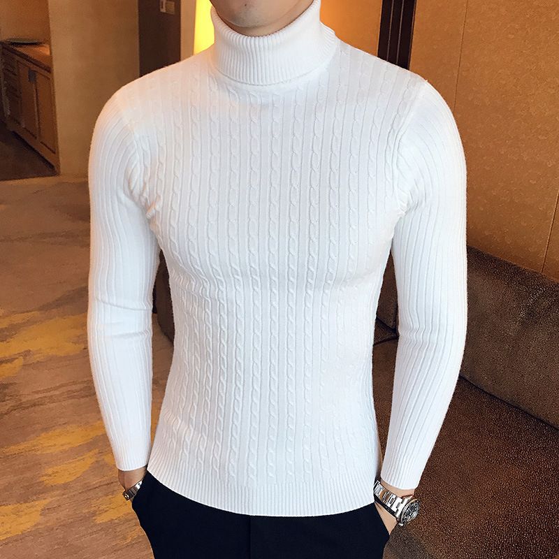 New Turtleneck Men's Solid Color Twisted Sweater Youth Long-sleeved Knitted Sweater FG_voghion.com