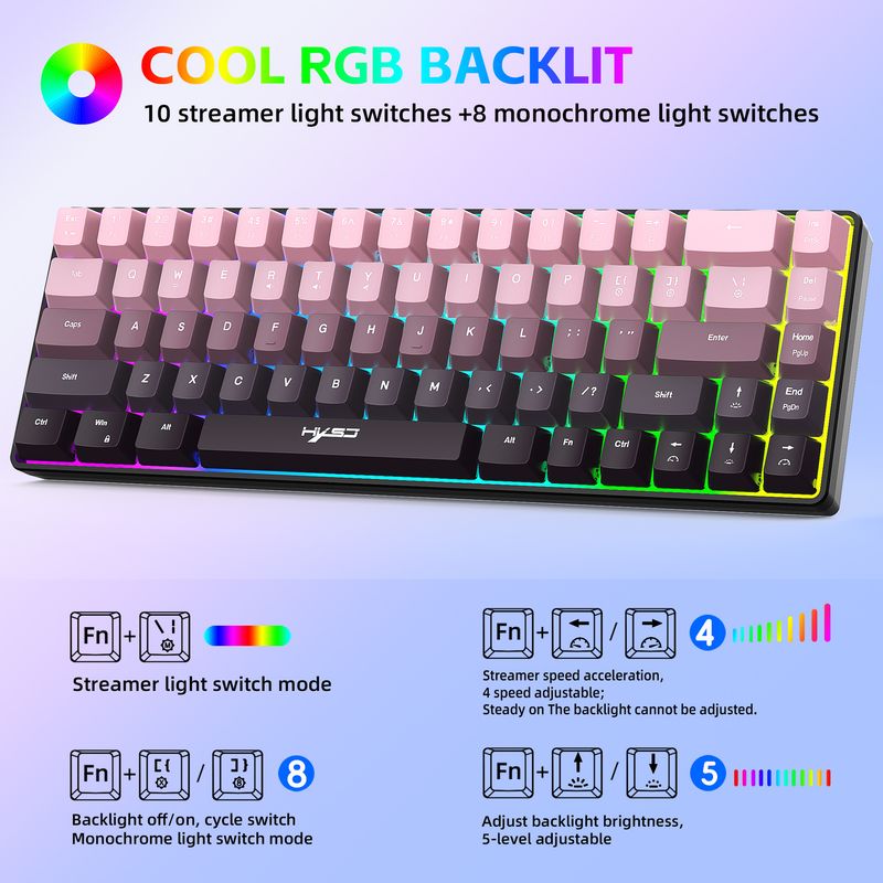 Tastiera a membrana cablata con colori sfumati a 68 tasti, tasti a iniezione bicolore senza conflitti a 25 tasti, retroilluminazione RGB_voghion.com