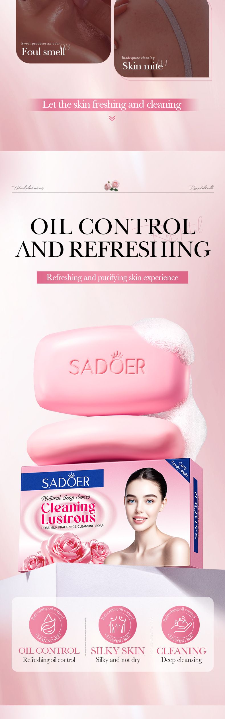 Sapone fatto a mano SADOER Sapone detergente profumato al latte di rosa 100 g Detergente Mani Corpo Comfort Pelle Unisex_voghion.com