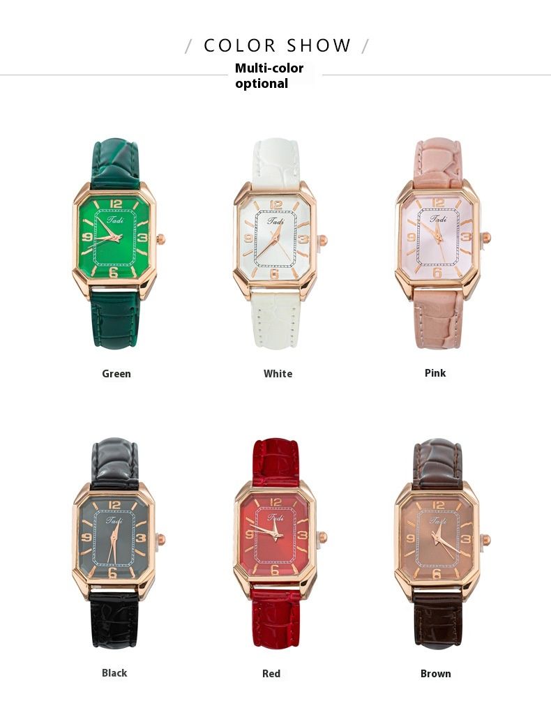 Fashionable square digital with women's leather strap and quartz watch_voghion.com