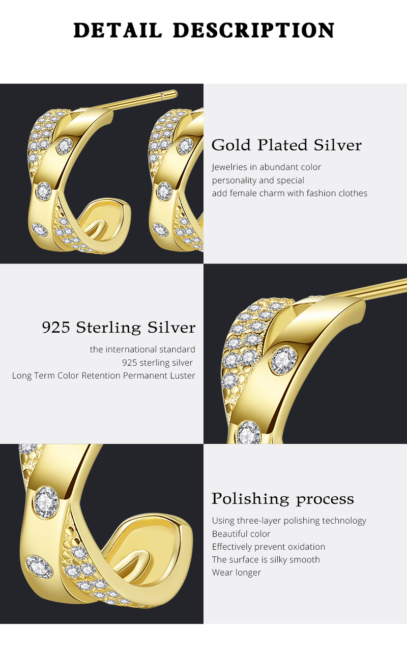 Hoop Earrings Sterling Silver Cubic Zircon Charms 14K Gold Plated Women Earings Luxury_voghion.com