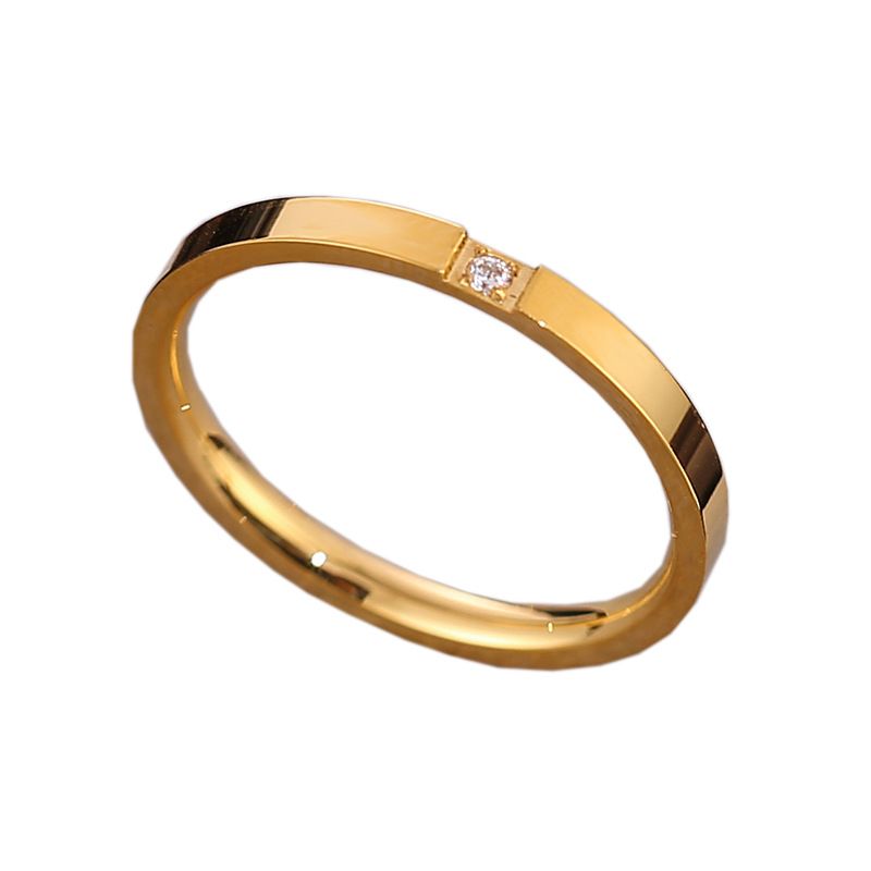 Pronta consegna 2mm semplice titanio acciaio coppia anelli donna fede nuziale con singolo strass US taglia 4 5 6 7 8 9 10_voghion.com
