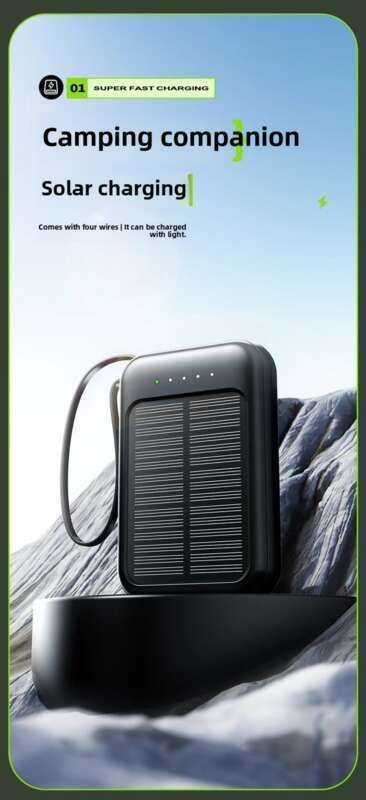 Valsts standarta 3C saules enerģijas 20000mAh iebūvēts kabelis, lielas ietilpības pārnēsājama barošanas banka_voghion.com