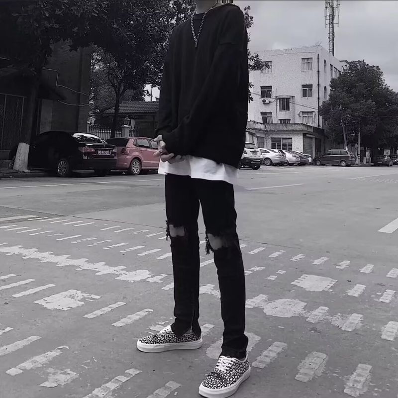Suitable For All Seasons Suitable For All Seasons American Style Washed Vintage Ripped Jeans For Men Spring Autumn Strai_voghion.com