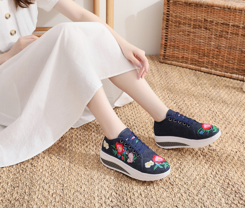 Zapatos deportivos informales de lona para niña, con bordado de tela y un solo pie._voghion.com
