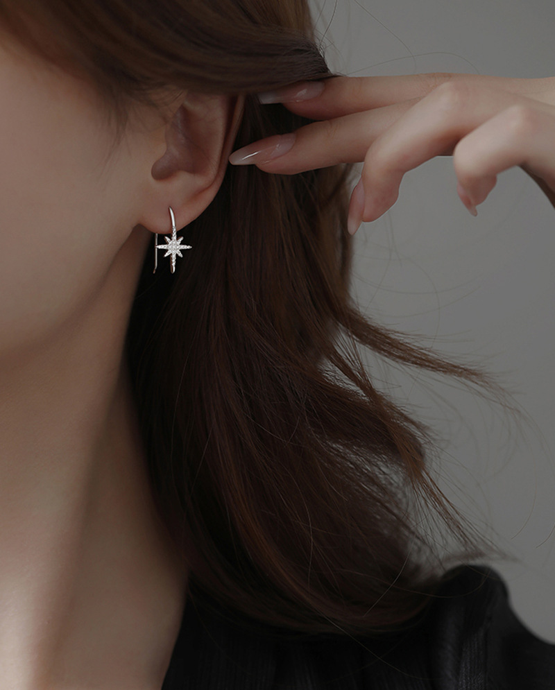 Sterling Sier VENUS Fashion Shining Zircon Hexagonal Star Earrings Women's Light U-shaped Earrings Jewelr_voghion.com