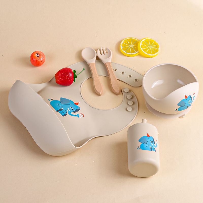 5 st Baby Silikon Måltidsskål Haklapp Gaffel Sked Set Baby Matbricka Skål Set Bisfenol En gratis present till baby_voghion.com