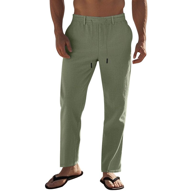 "Freizeithose aus Leinen für Herren - Atmungsaktive Sommerhose mit gerader Passform für Outdoor- und Strandkleidung (Weiß, Schwarz, Grau, Khaki, Armeegrün)"_voghion.com