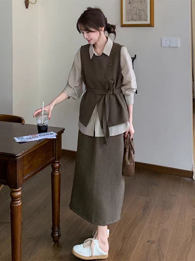 Ragazza Ragazza Outfit Per Donna Primavera E Autunno 2025 Completo Gilet Gonna Stile Coreano Completo Set Tre Pezzi Maturo_voghion.com