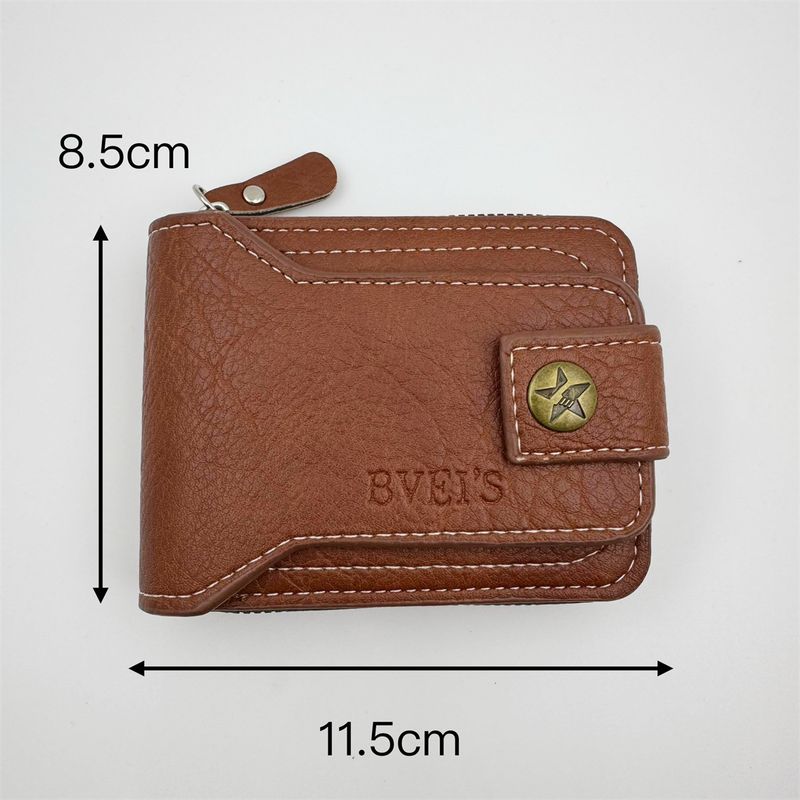 New Men's Short Zipper Coin Purse Copper Buckle Design Wallet Wear-Resistant Polyester_voghion.com