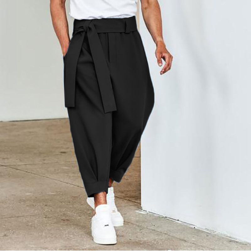 Herrenbekleidung, lockere, einfarbige Neun-Punkt-Bunddekoration für Herren, Freizeithose mit Beinen_voghion.com