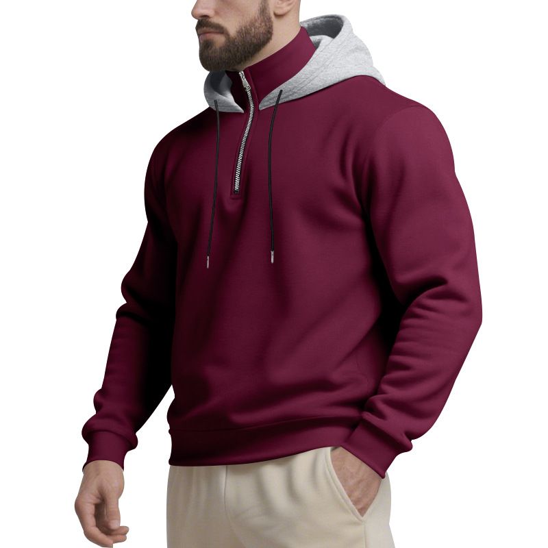 Maglione invernale pesante da uomo con cappuccio, collo alto, casual, sportivo, a maniche lunghe, stile transfrontaliero_voghion.com