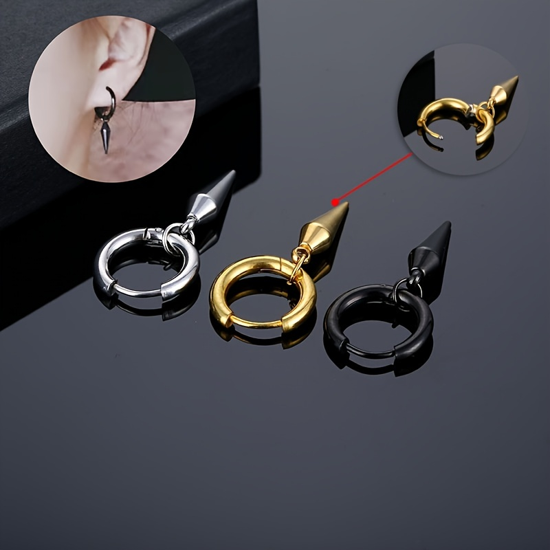 1 pz orecchini a cerchio cono coreano per donna uomo orecchini pendenti in acciaio inossidabile fibbia per l'orecchio piercing gioielli punk rock 3 colori_voghion.com