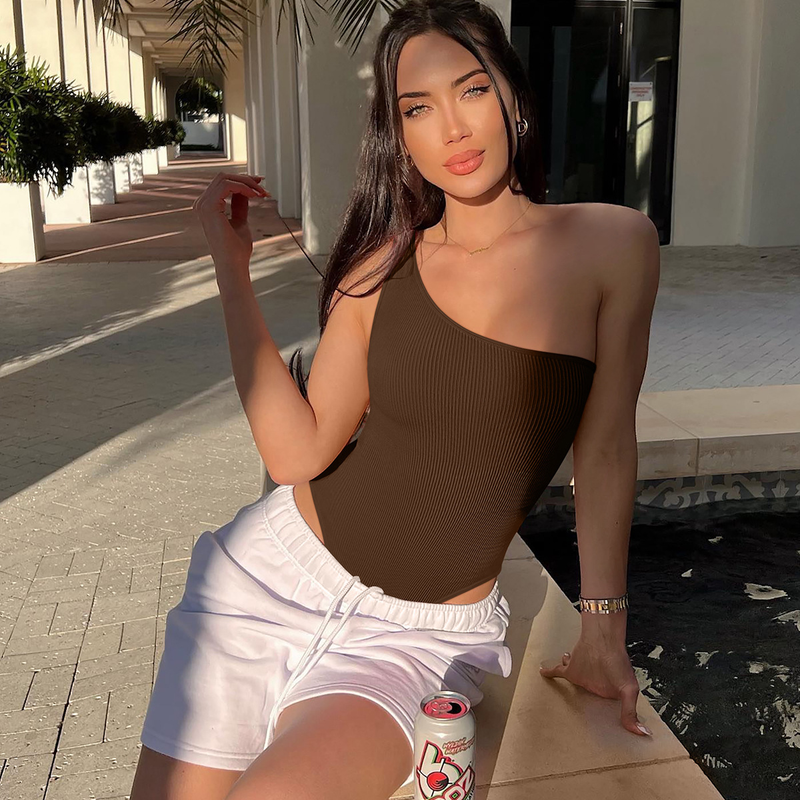 Women's sexy one-shoulder fitness clothing for women height shaping elastic sports yoga jumpsuit_voghion.com