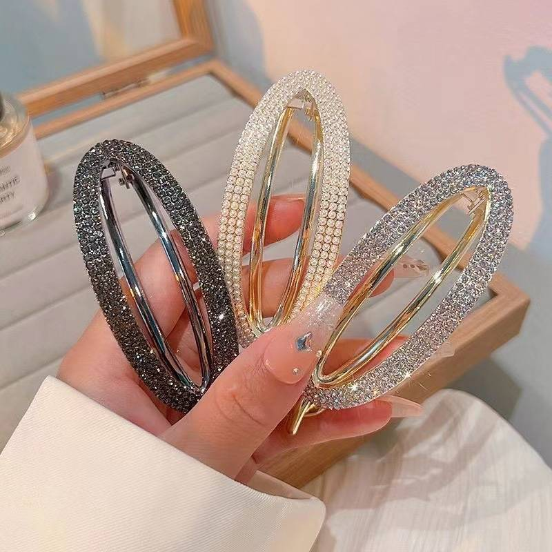 Nuova forcina per capelli a forma di becco d'anatra in metallo con strass di perle coreane, fermaglio per capelli a disco, fermagli per capelli da donna, copricapo per trucco._voghion.com