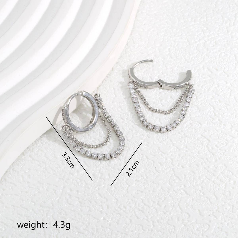 Classic and fashionable earrings with female personality, hanging chain inlaid with zircon, cool style earrings, versatile earrings for daily wear_voghion.com