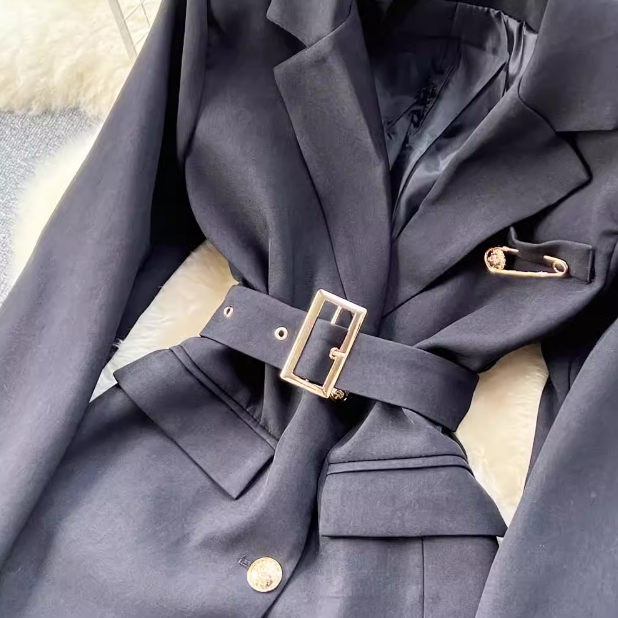 Damenbekleidung Französisches Retro-Design im britischen Stil, Anzugjacke + hoch taillierte Shorts mit weitem Bein, schwarzer zweiteiliger Anzug, trendig_voghion.com