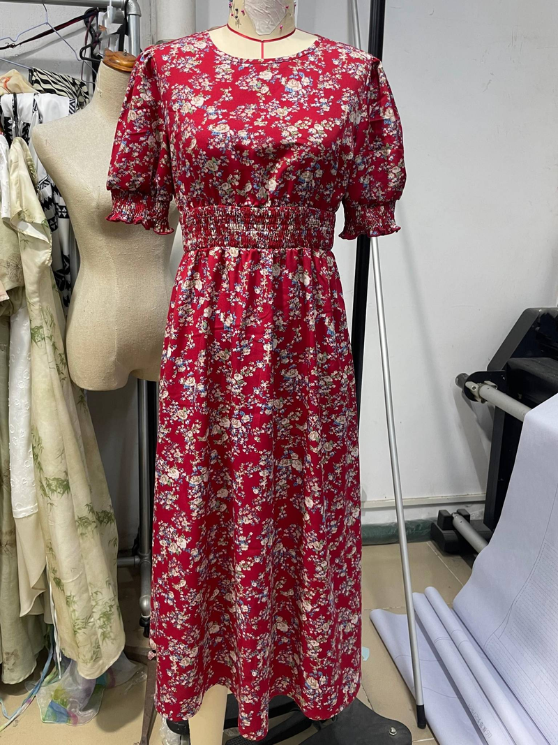 Spring/Summer/Autumn/Winter A-word holiday style print with shoulder sleeves and MIDI dress_voghion.com