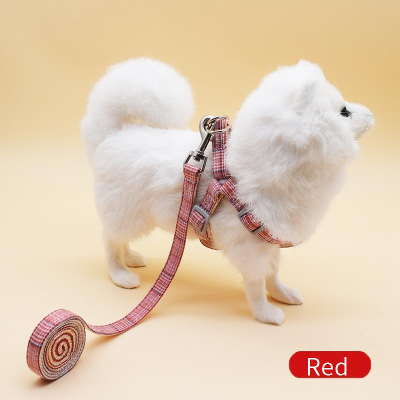 Pet Products New Large Plaid Dog Traction Rope Chest Harness Set Small And Medium Dogs Adjustable Pet Supplies Dog_voghion.com