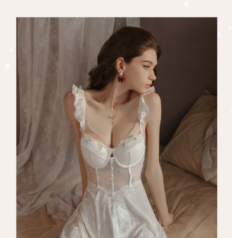 Veet Lingerie Set Sweet Push Up Padded Bustier Chemise With Robe For Women Plus Size_voghion.com