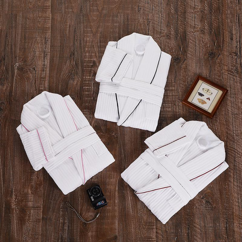 Peignoir de bain en coton gaufré de qualité supérieure, ultra doux, pour hôtel, spa, pour hommes et femmes, léger, version printemps, avec poches à ceinture_voghion.com