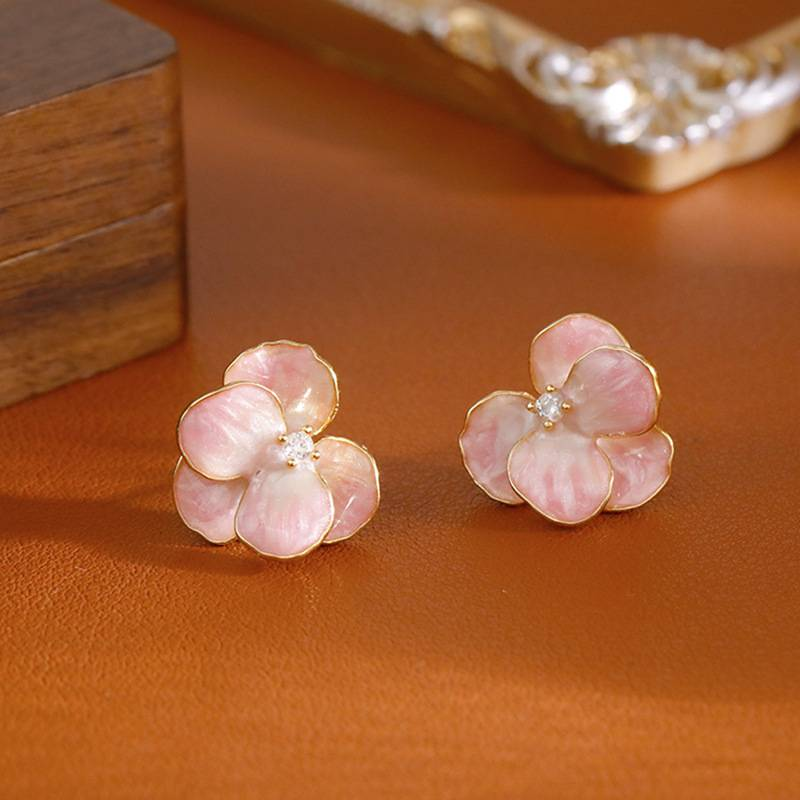 Women's Jewelry Pink Flower Earrings Cute Sweet Enamel Oil Drop Earrings Small Fresh Spring And Summer Hot Camellia Earrings_voghion.com