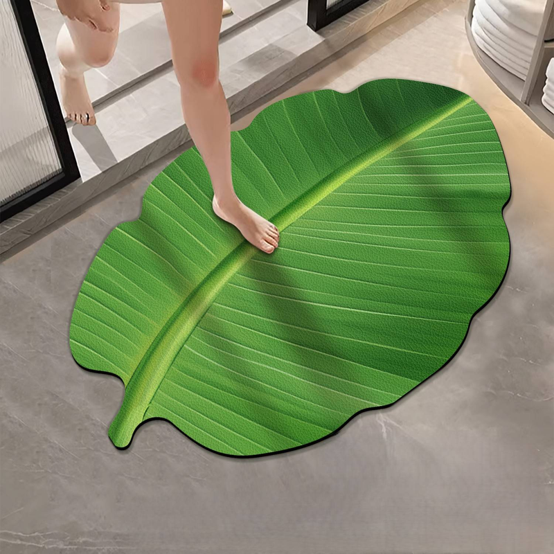 Tappetino antiscivolo per il bagno, morbido, assorbente per l'acqua, in fango diatomeico, a forma di foglia, per la porta della doccia di casa_voghion.com