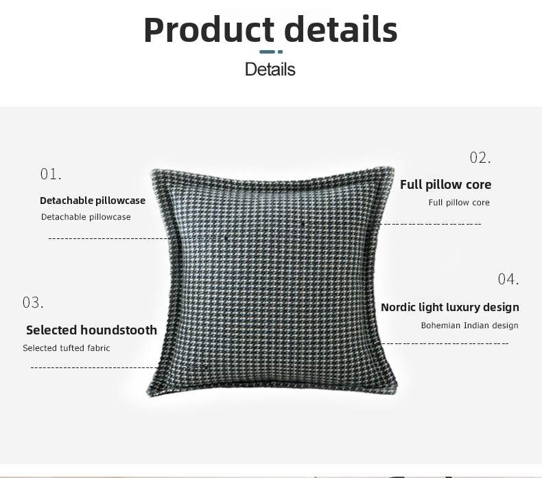 Throw Pillow Covers With Insert – Classic Checkered Cushion Cases (30x50cm, 45x45cm, 50x50cm) – Light Blue, Black, Orange-Red, Green, Khaki_voghion.com