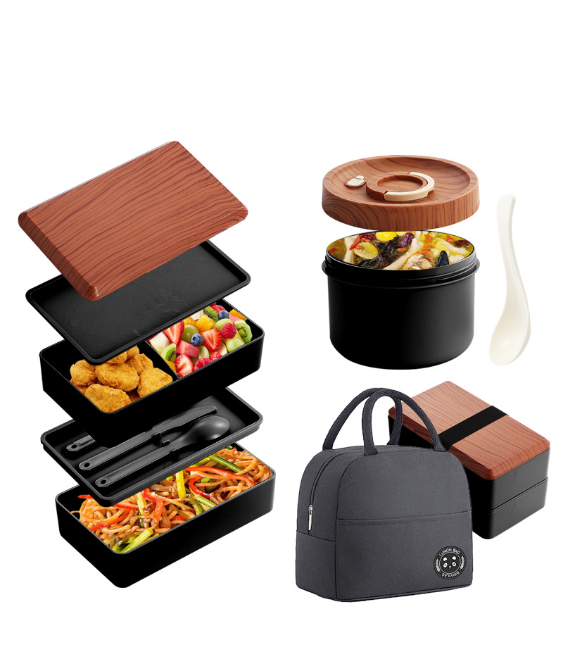 WheatMaster Bento-Box-Set mit Bambusdeckel und Suppenbecher – Umweltfreundlicher, zweilagiger, mikrowellengeeigneter Lunchbehälter mit 1000 ml Fassungsvermögen fürs Büro/Picknick_voghion.com