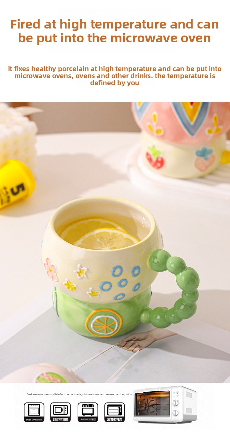 Handbemalte Keramiktasse mit 3D-Perlendesign – große Kapazität, süße Kaffeetasse für Tee, Haferflocken und Geschenke, spülmaschinenfest_voghion.com