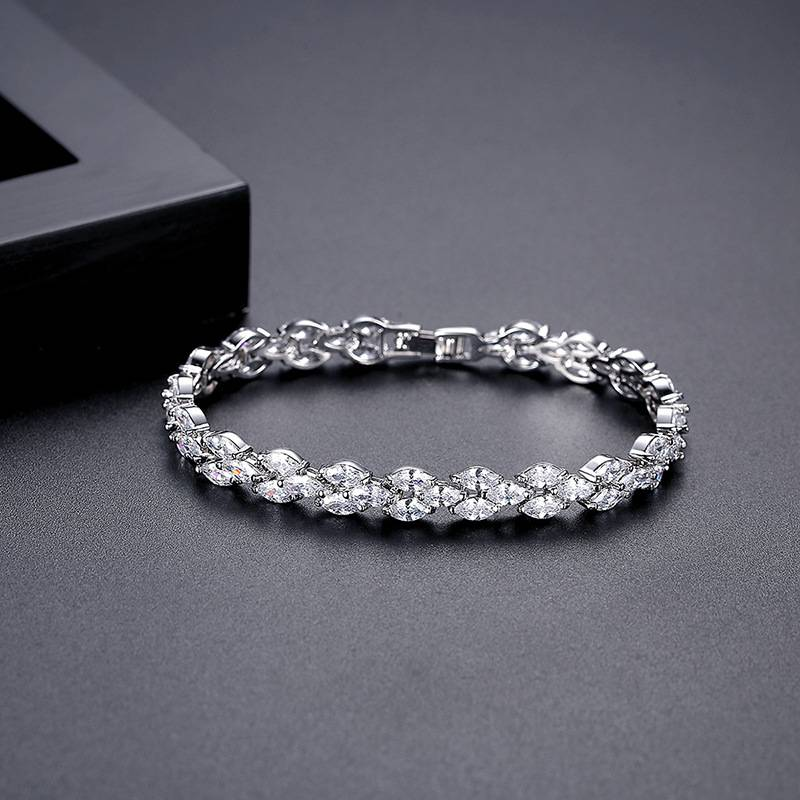 Women's Jewelry Elegant Marquise Zircon Bracelet, Copper Electroplated With 3A Zircon Stones, Geometric Design Fashion Accessory_voghion.com