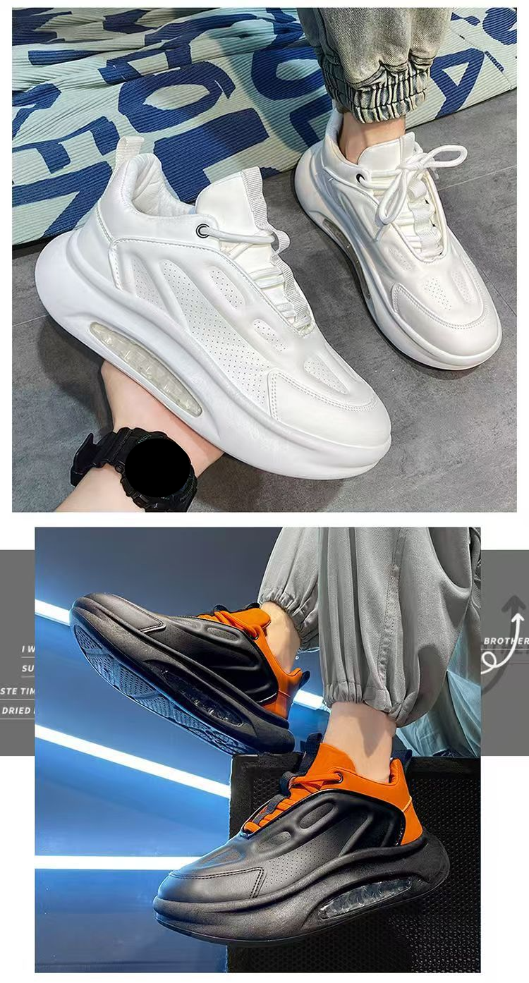 Men's Fashion Sneakers With Cushioned Insoles - Breathable Casual Shoes For Daily Wear & Light Sports (White/Black-Orange/Black-White)_voghion.com