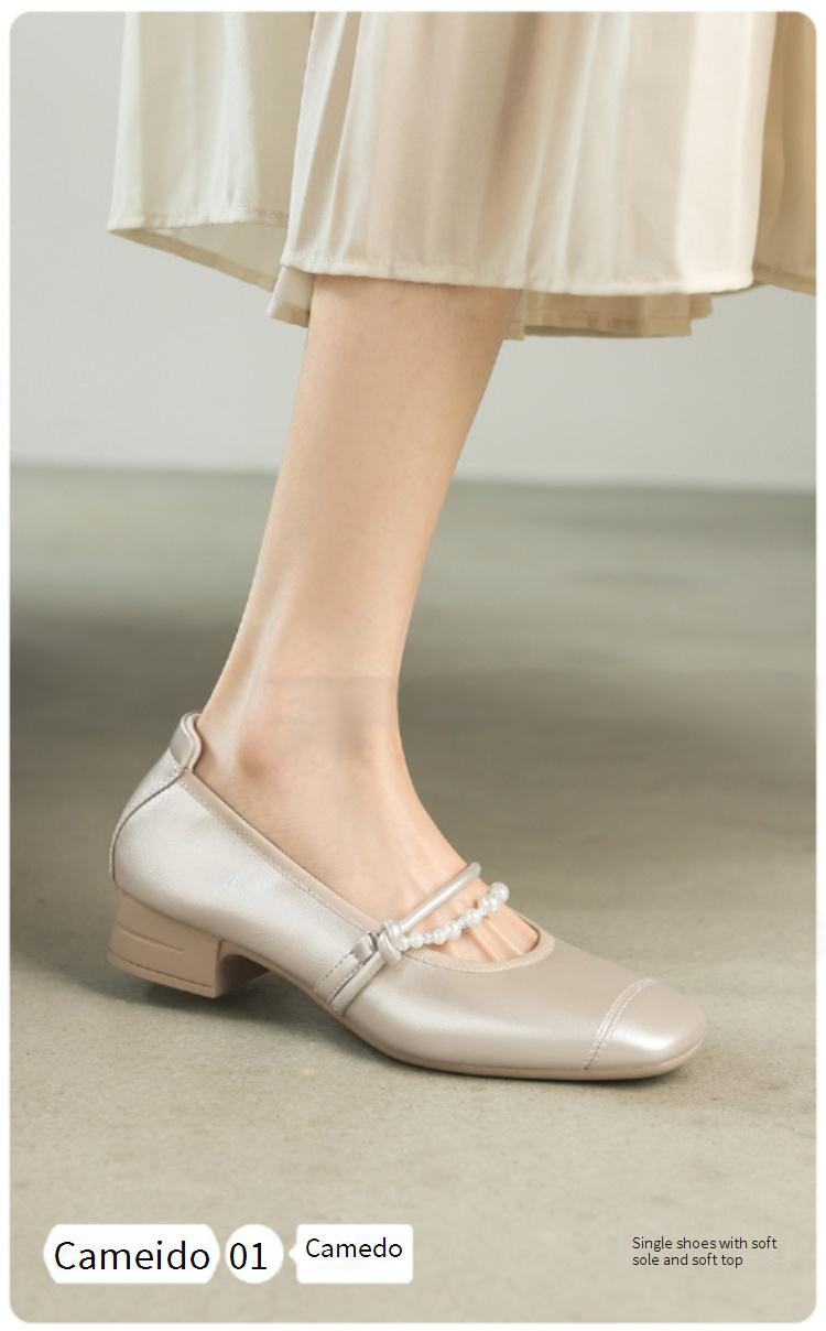 【Suola morbida e tomaia morbida】Cameido Delicate Pearl Ankle Strap Mary Jane Shoes, 2025 Autunno Tacco spesso Scarpe basse singole_voghion.com