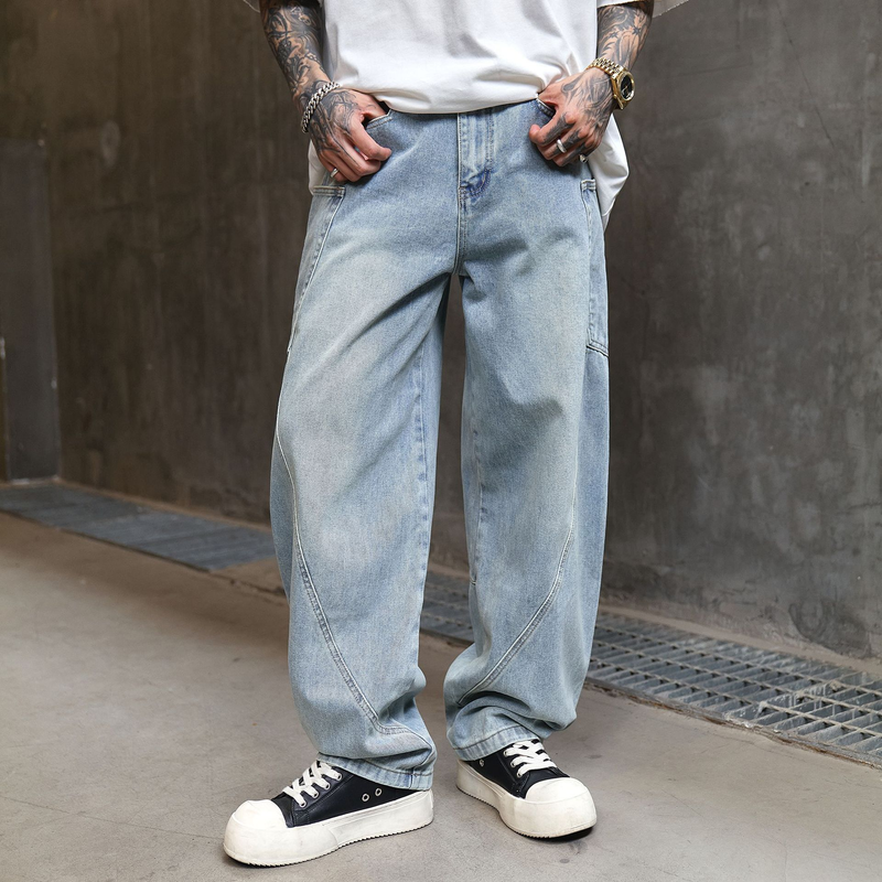 Vêtements pour hommes : jeans rétro tendance, coupe ample et droite, style américain._voghion.com