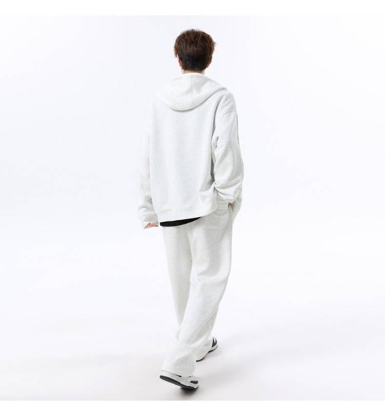 Reflective Stripe Hooded Sweatshirt & Jogger Pants Set For Men - Breathable Cotton Blend, Unisex Athletic Two-Piece Outfit (White Grey/Black, M-5XL)_voghion.com