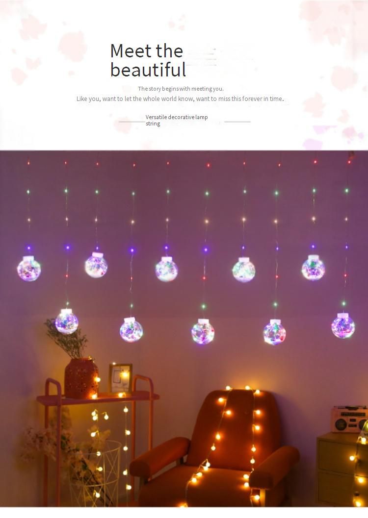 LED-Weihnachts-Wunschkugel-Lichterkette – Warmweiß und mehrfarbig, 3 x 3 Kupferdraht-Vorhanglichter für die Weihnachtsdekoration_voghion.com