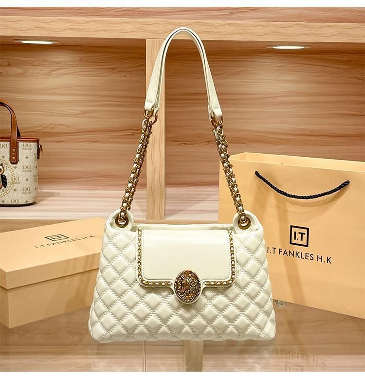 Borsa a catena in vera pelle per donna con un tocco di alta qualità, borsa a tracolla singola sottobraccio di grande capacità, nuova tendenza 2024_voghion.com