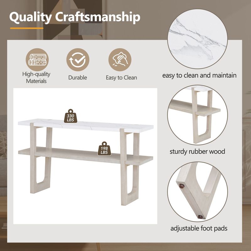 Retro Elegant Console Table With Marble-Effect Top And Versatile Storage Solutions For Entryway And Living Room_voghion.com