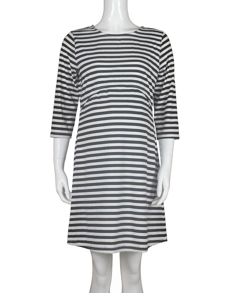 2024 striped postpartum clothing, maternity breastfeeding dress, pajamas_voghion.com