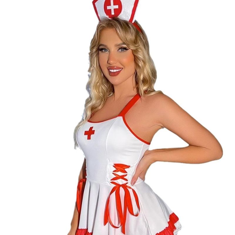 Sexy Nurse Roleplay Costume Set – Tight-Fitting & Seductive (White/Black, S-XXL, Polyester Fabric, Halloween & Cosplay Outfit)_voghion.com